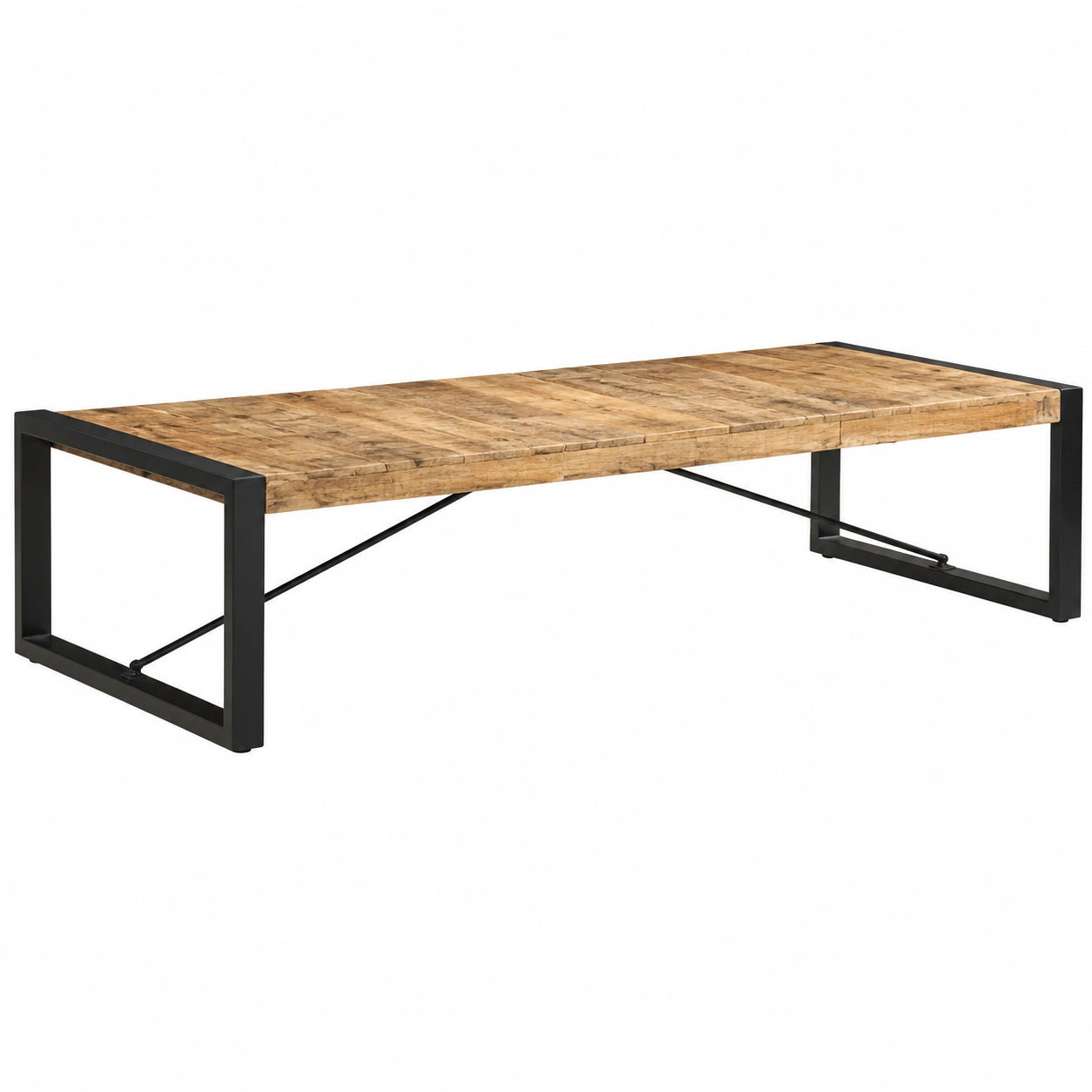 Tavolino industriale in legno di mango 180x90x40 cm con gambe in acciaio nero