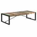 Tavolino da caffè industriale in legno massello e acciaio, 180x90x40 cm, teak e mango riciclato, marrone con venature uniche