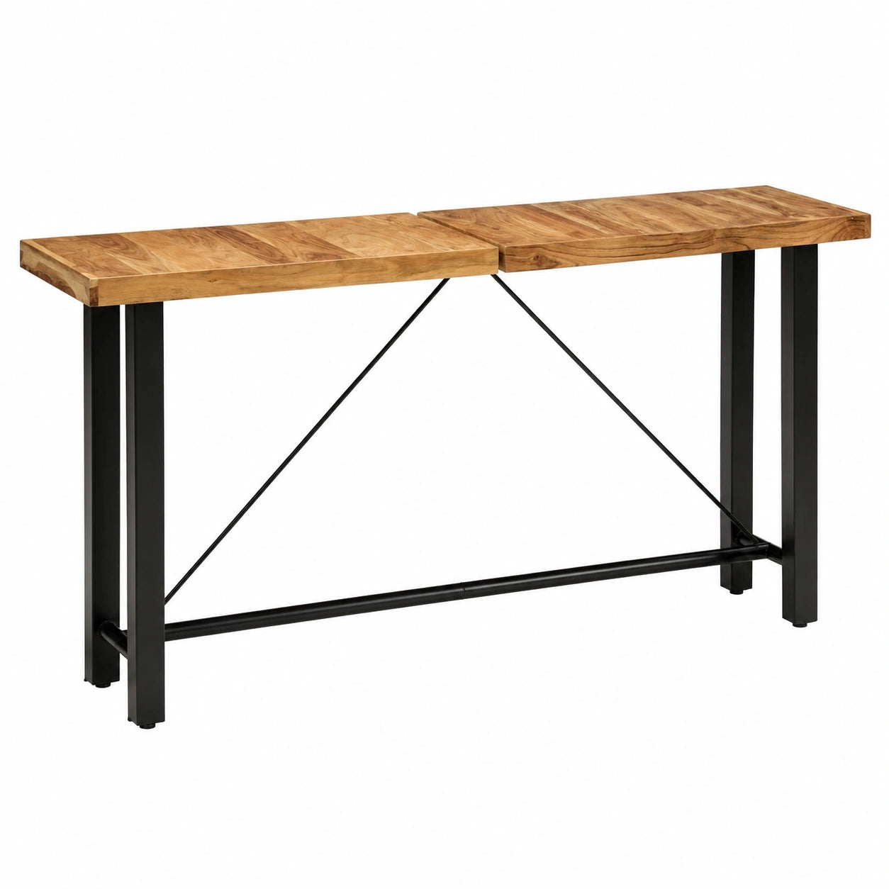 Tavolo da Bar in Legno di Acacia e Acciaio, 180x70x107 cm, Design Industriale per Casa e Ufficio