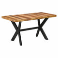 Tavolo da pranzo industriale in legno di acacia e gomma con base in acciaio, 140x70x75 cm