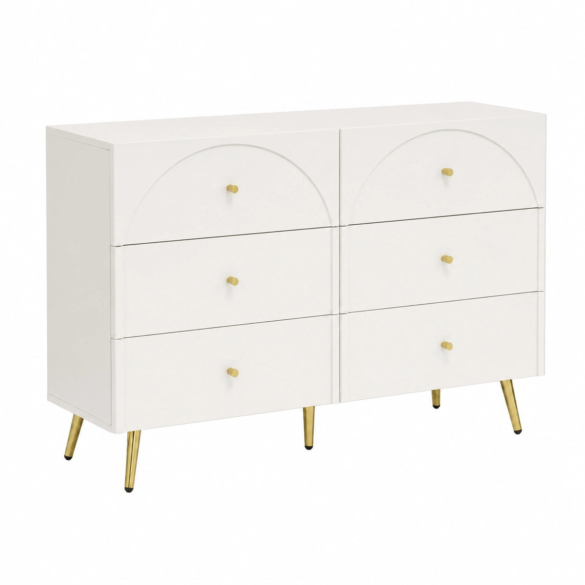 Cassettiera Moderna a 6 Cassetti con Dettagli Oro, Ideale per Camera da Letto e Ingresso, 120x40x85 cm, Colore Bianco