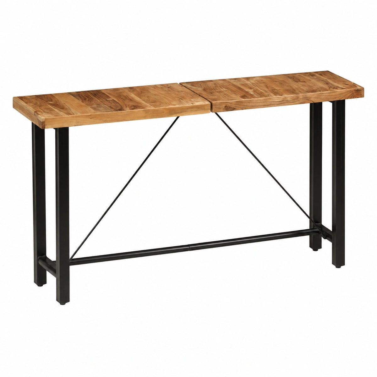 Set Bar in Legno di Acacia e Pelle con Tavolo in Stile Industriale
