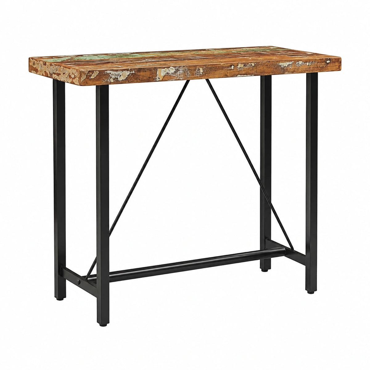 Set Bar Industriale Legno Recuperato 5 Pezzi con Sgabelli in Pelle