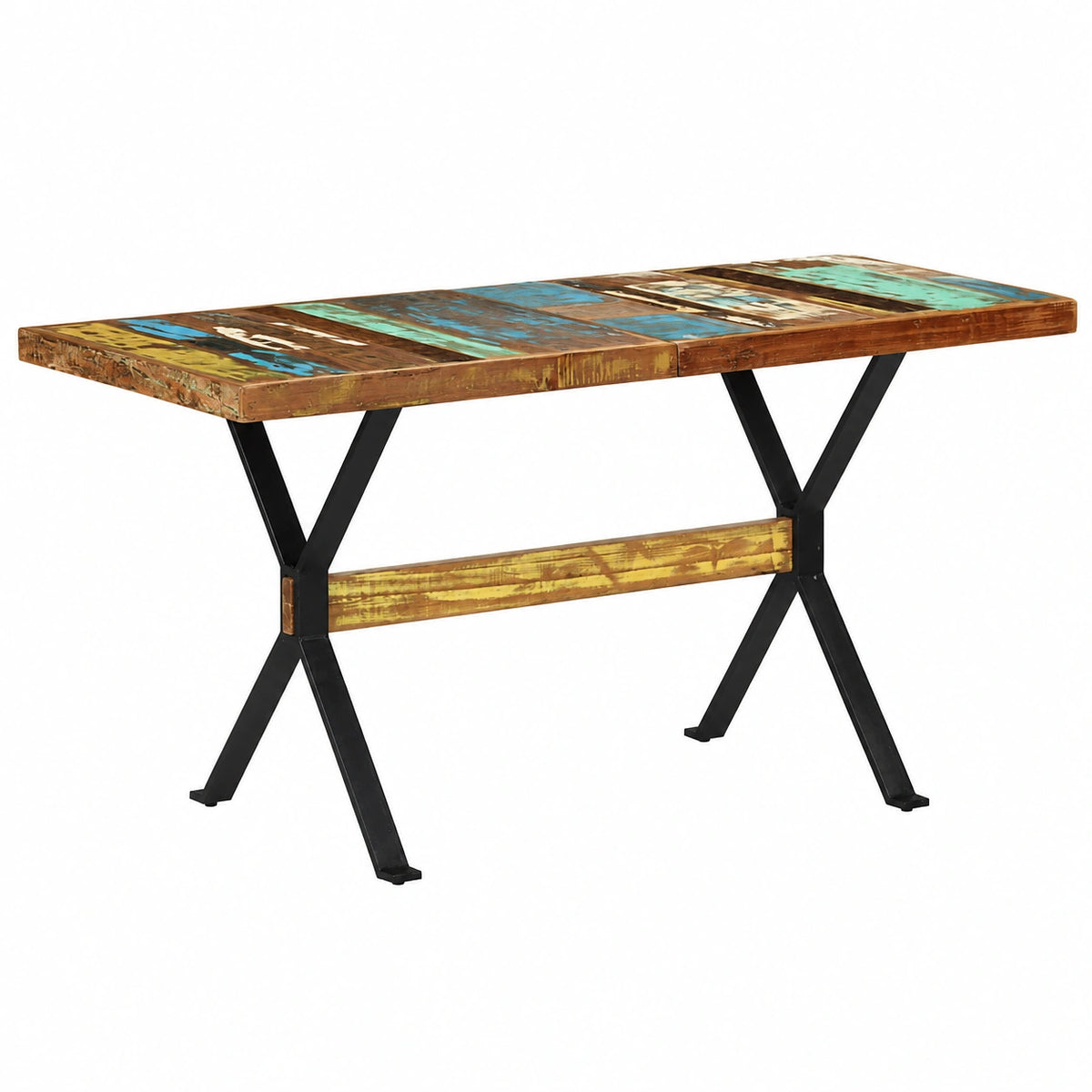 Tavolo da Pranzo in Legno Massello Riciclato, Stile Industriale, 140x70x76 cm