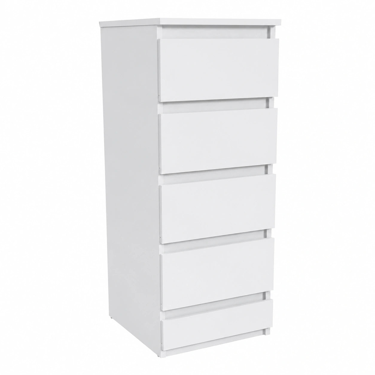 Cassettiera Moderna 5 Cassetti in Laminato Bianco per Camera o Soggiorno, 40x45x111 cm