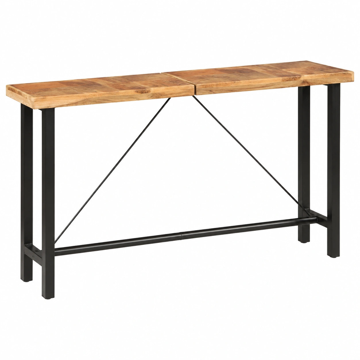 Tavolo da Bar in Legno di Acacia e Acciaio Nero 180x70x107 cm, Design Industriale per Cucina e Sala da Pranzo
