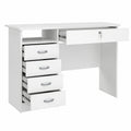 Scrivania Moderna con 5 Cassetti e Serratura, Salvaspazio per Casa e Ufficio, Bianco 109,3x48,5x75,6 cm