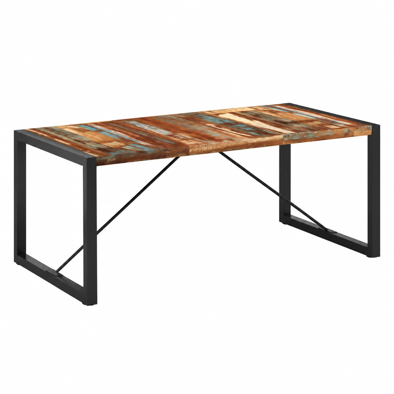 Tavolo da pranzo vintage in legno riciclato e acciaio 180 cm
