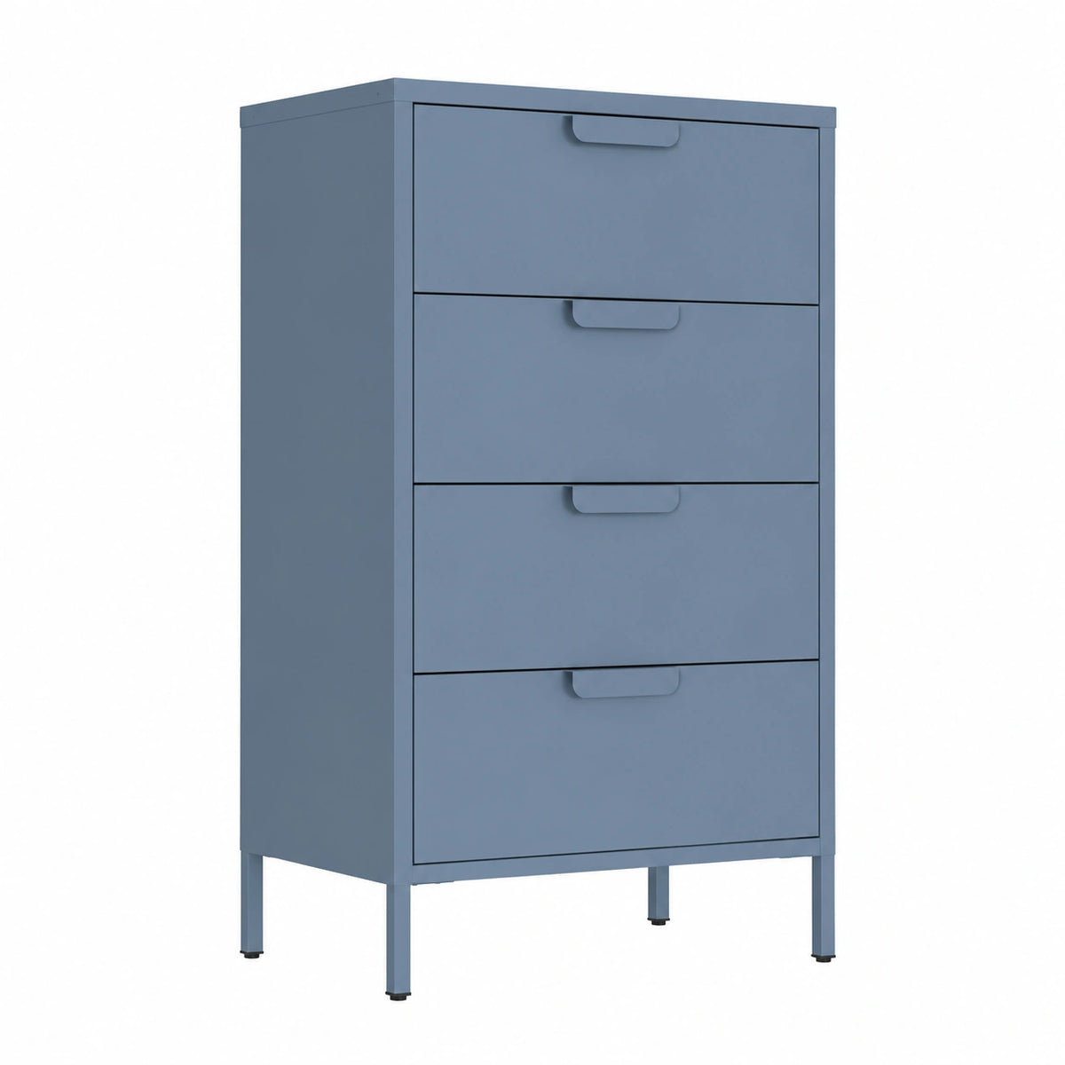 Cassettiera in Metallo 4 Cassetti Design Industriale Slim 60x38x101 cm, Moderno e Colorato per Camera da Letto, Ingresso e Soggiorno, Colore Ceruleo