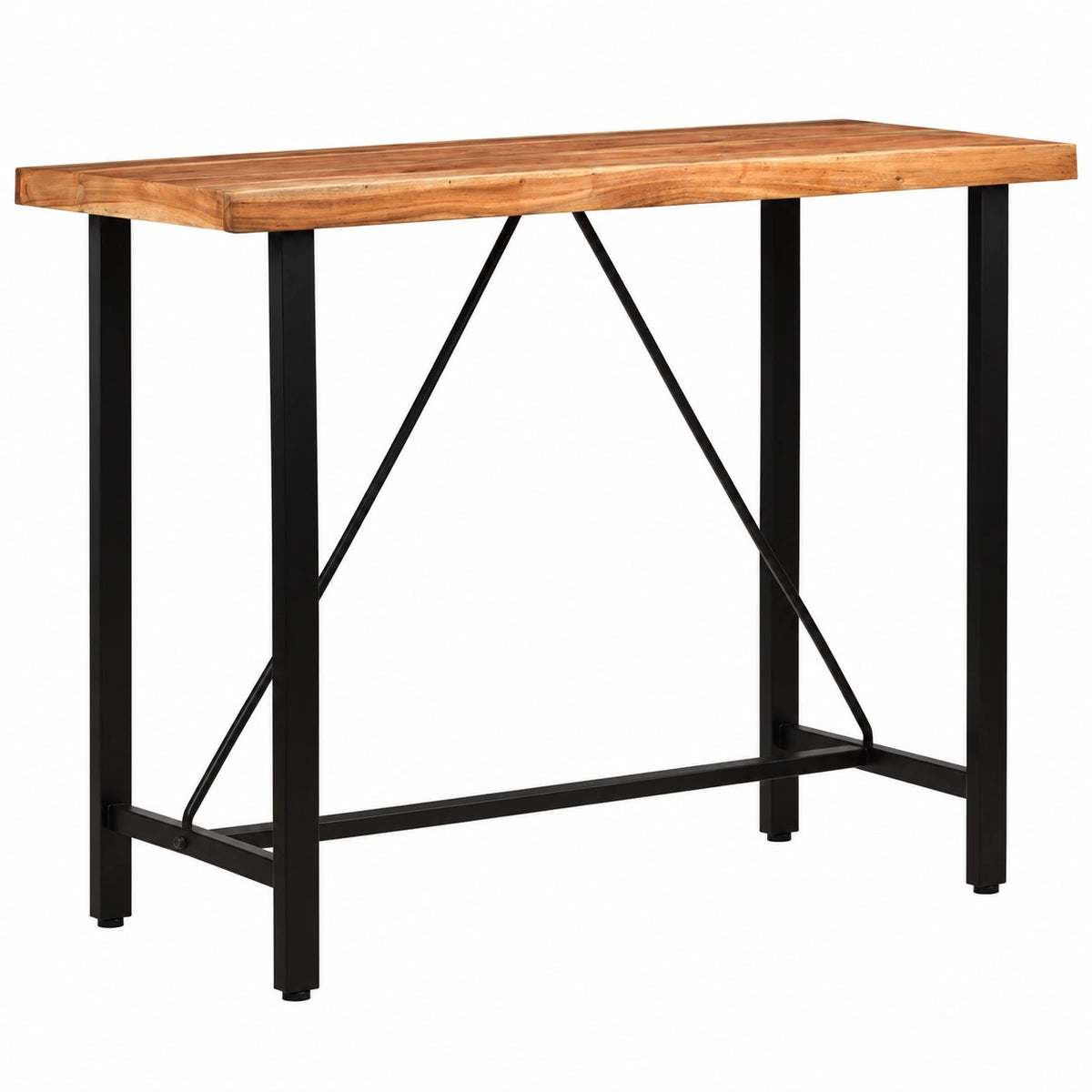 Tavolo alto in acacia massiccia, 120x60x107 cm, stile industriale, gambe in acciaio, ideale per cucina e sala da pranzo, artigianale e durevole