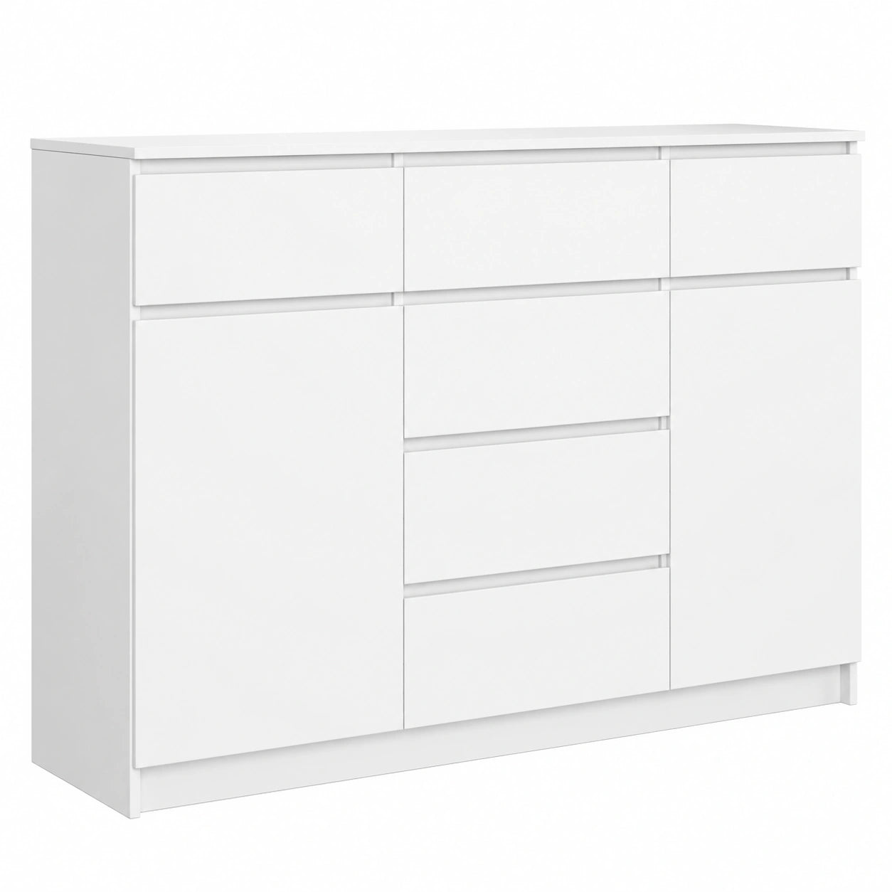 Cassettiera Moderna a 6 Cassetti e 2 Ante 120 cm Bianco per Soggiorno e Camera