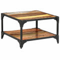 Tavolino in Teak Riciclato con Ripiano, 60x60x35 cm, Stile Industriale per Soggiorno e Ufficio