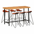 Set tavolo e sedie in legno e pelle per cucina, bar e ristorante, design industriale