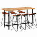 Set da Bar in Legno di Acacia e Pelle Vera - Tavolo e 6 Sedie Imbottite, Stile Industriale