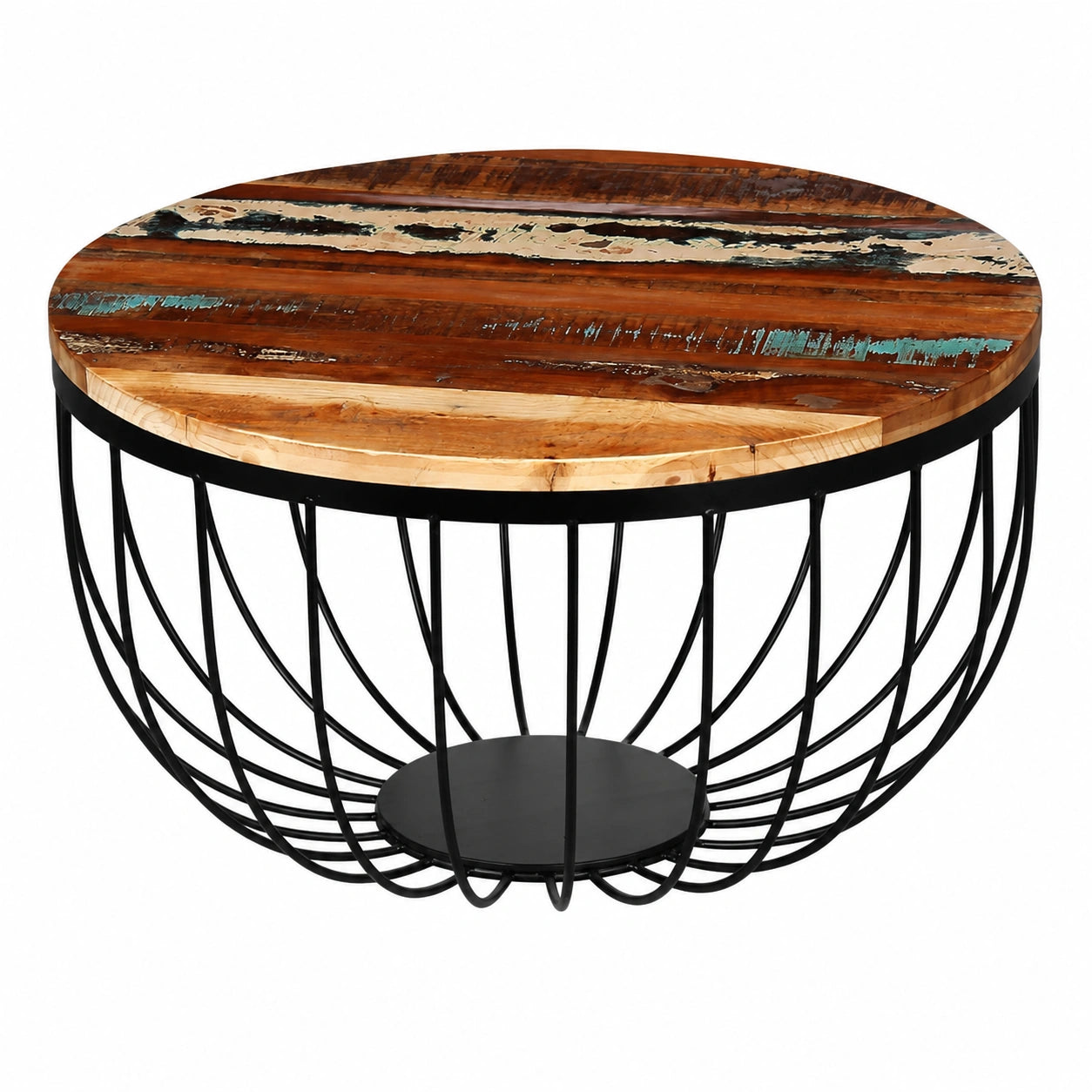 Tavolino rotondo in legno massello vintage, stile industriale, 60 cm, per soggiorno e camera da letto