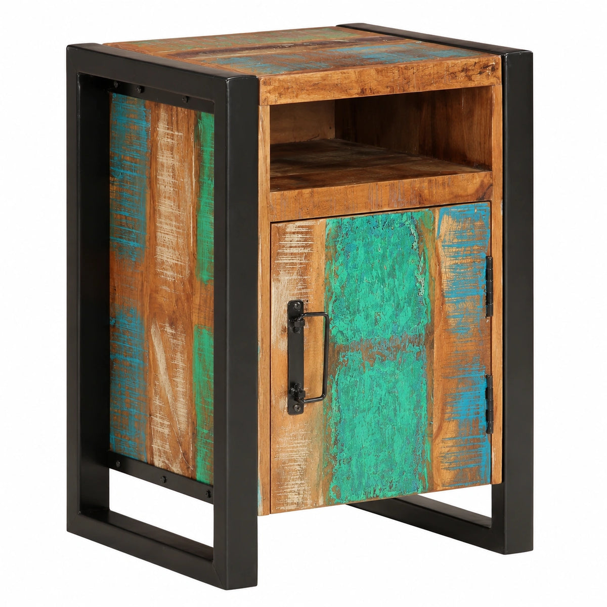 Comodino in Legno Massello 40x35x55 cm Stile Industriale per Camera da Letto