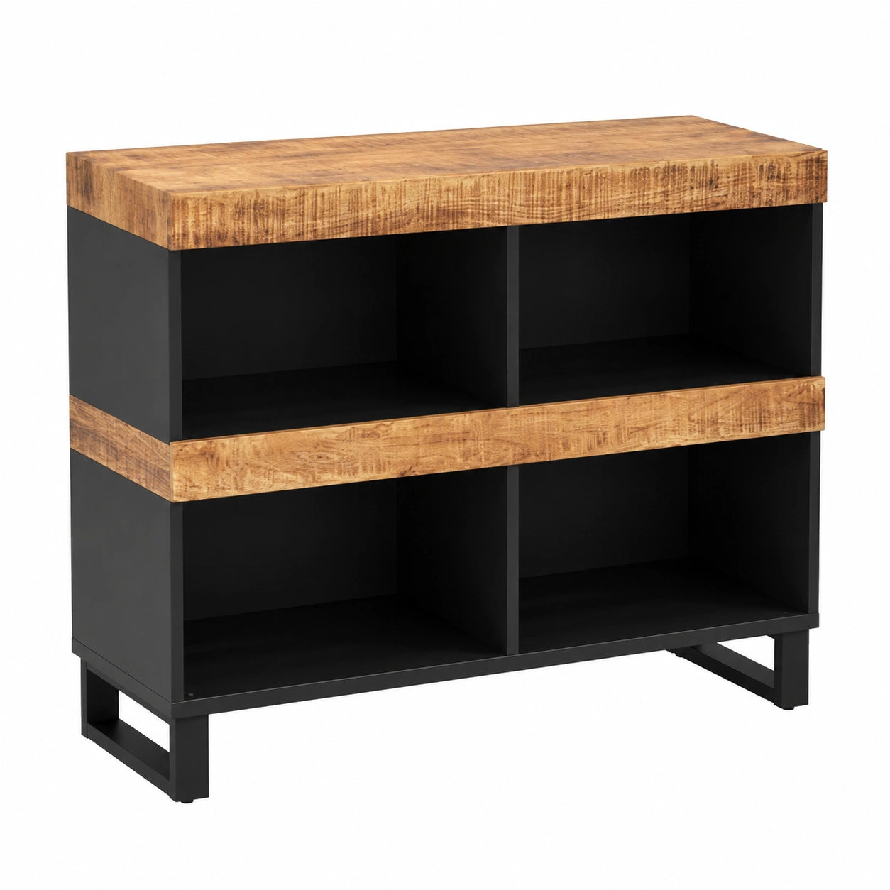 Comodino Stile Industriale in Mango con Piano in Ferro, 85x33x75 cm, Per Soggiorno e Camera