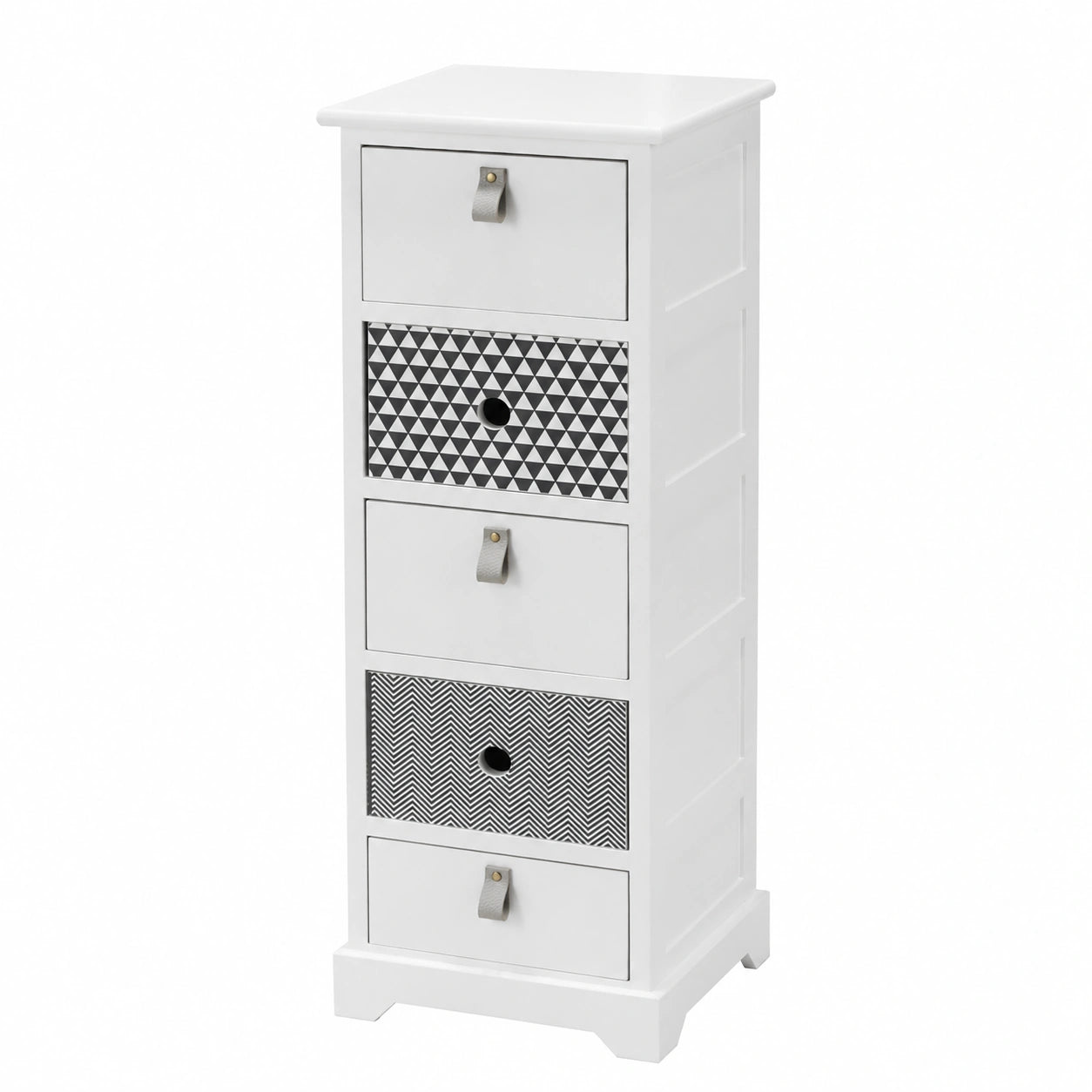 Cassettiera Alta e Moderna con 5 Cassetti, Bianco e Grigio, per Camera e Bagno