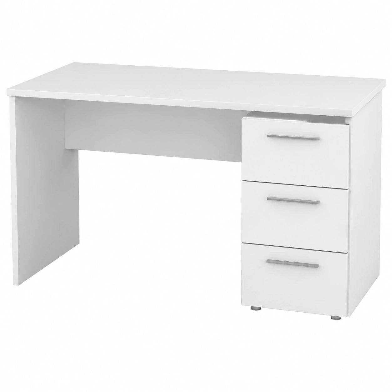 Scrivania Moderna Bianca con Cassettiera Reversibile a 3 Cassetti in Melaminico per Ufficio e Studio 138x74x60 cm